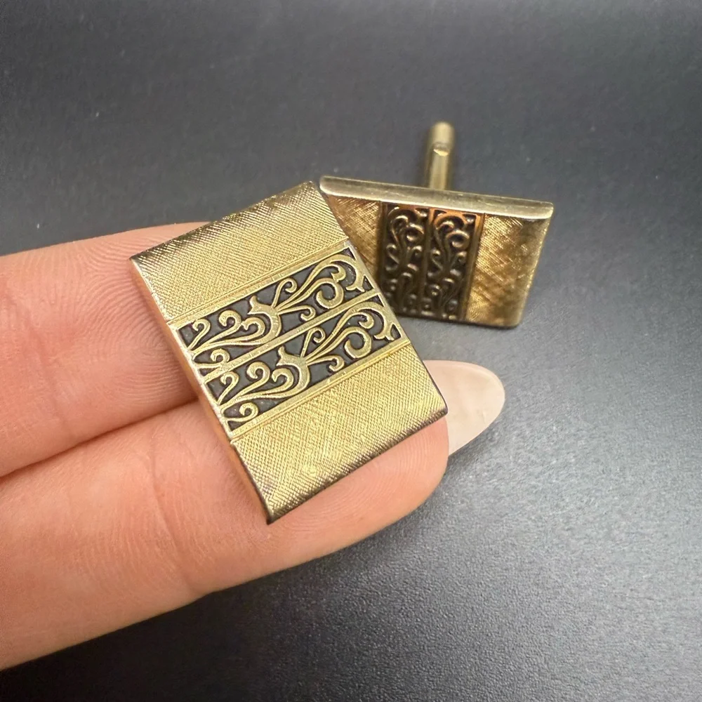 Vintage Mens Swank Square Cufflinks Gold Tone with Filigree Style Design